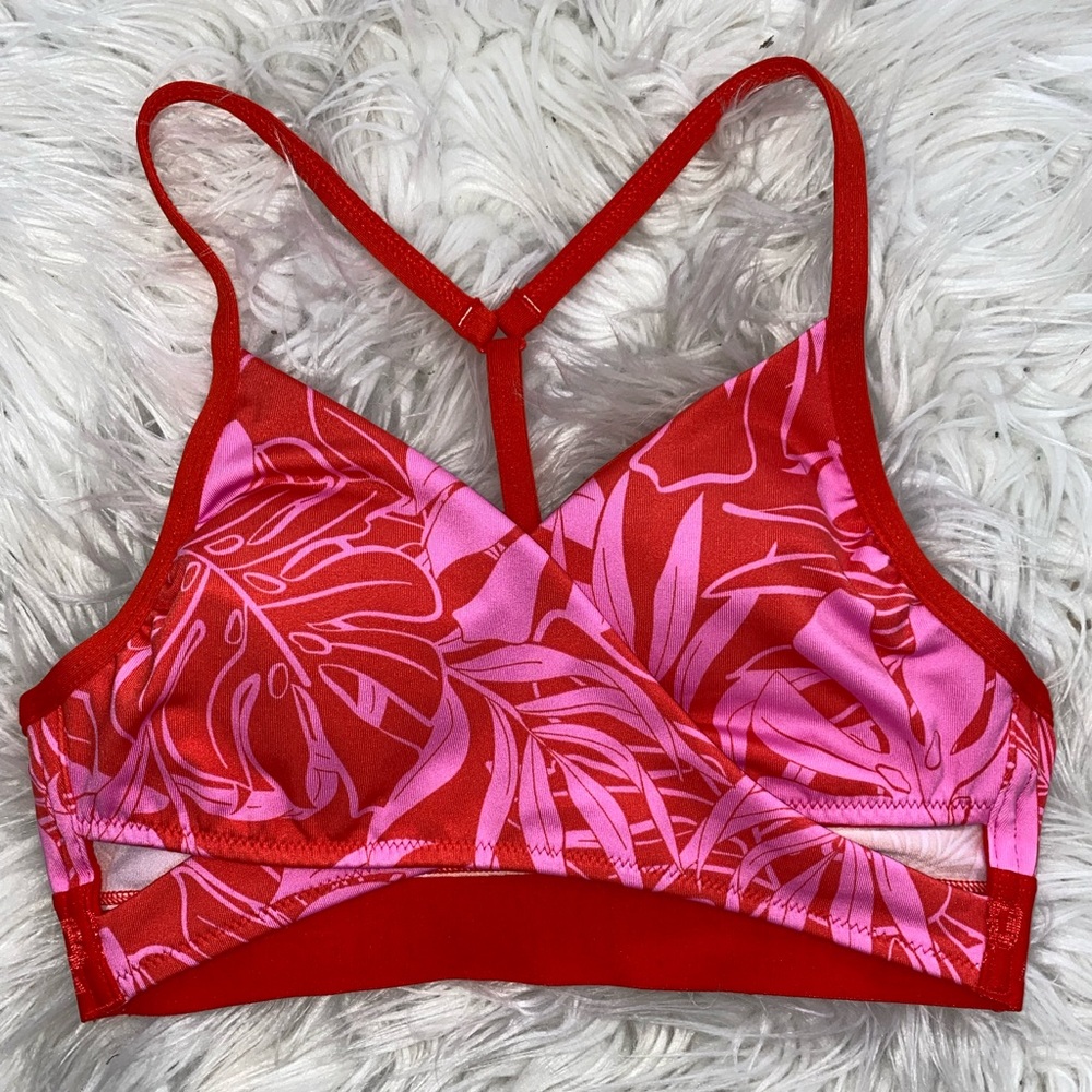 Victoria's Secret PINK bra womens XS pink red tropical Gym‎ To Swim Body sports